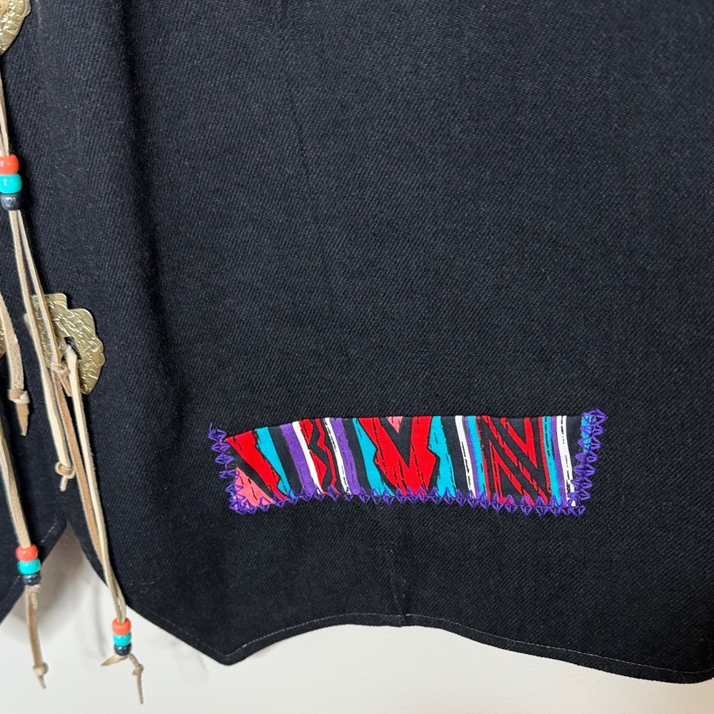 Unique Vintage-Inspired Black Vest Southwest/Aztec Inspired - Picture 7 of 12